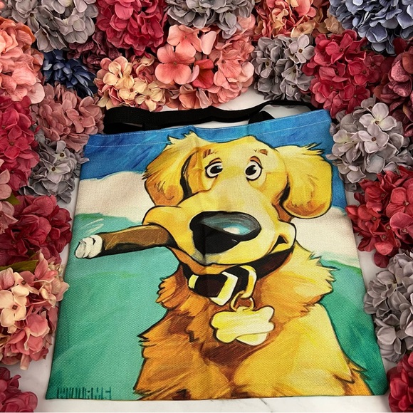 Eco-Friendly Goofy Golden Retriever Dog Folding Tote Bag - Picture 6 of 15